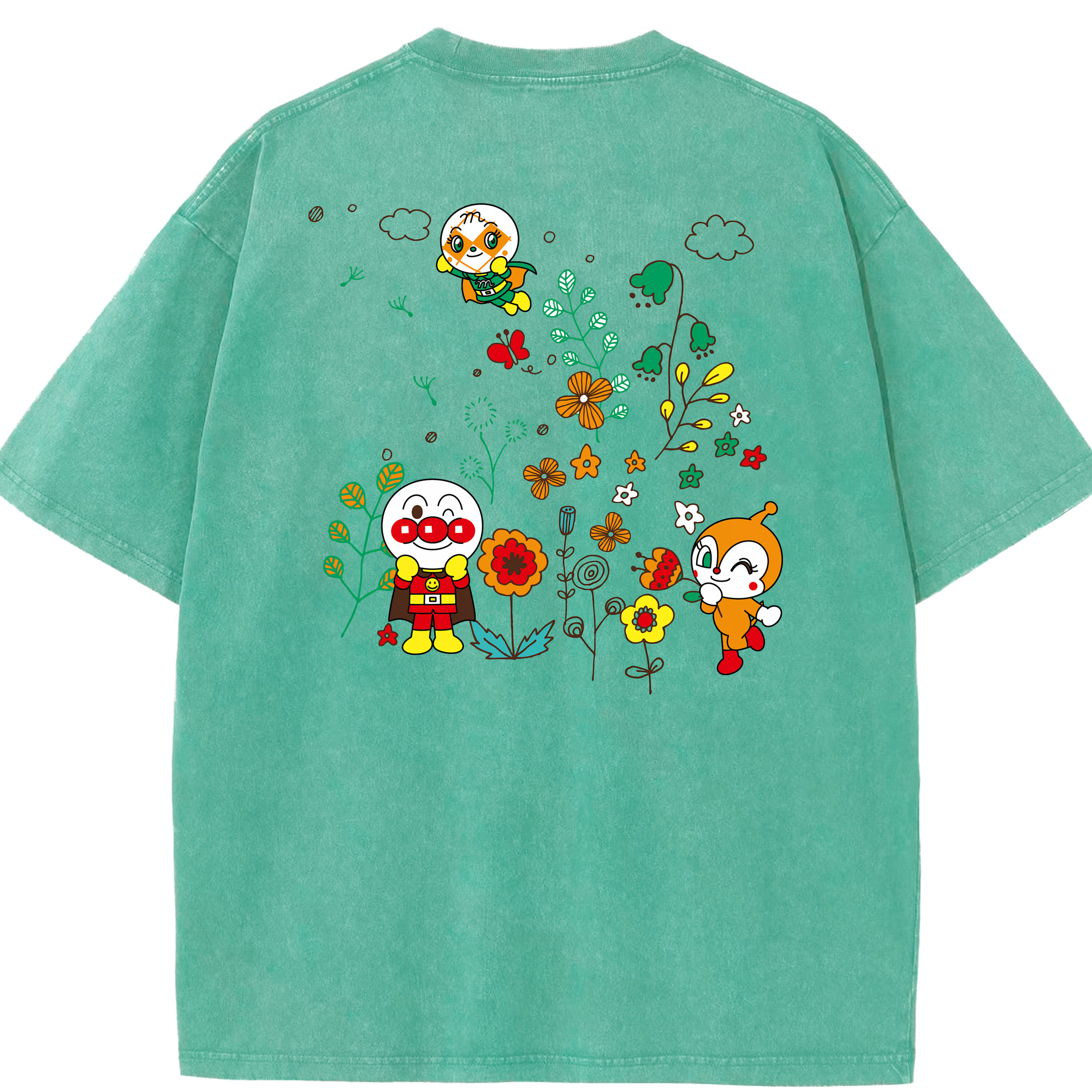 （画像用） アンパンマン Anpanman 綿100% ヴィンテージ風 半袖Tシャツ（背面プリント）